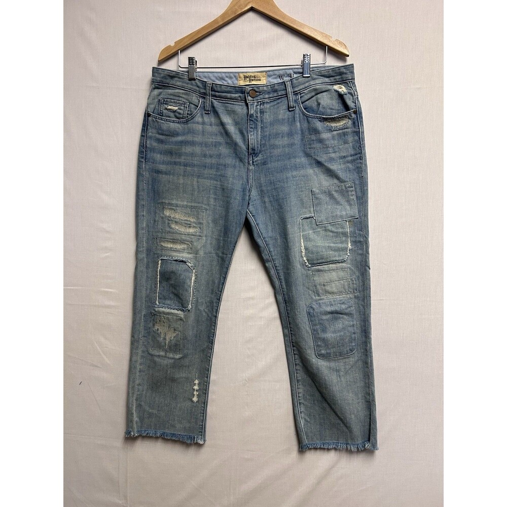 Anthropologie Holding Horses Jeans Crop Patchwork Light Wash Womens 31 (36x25)
